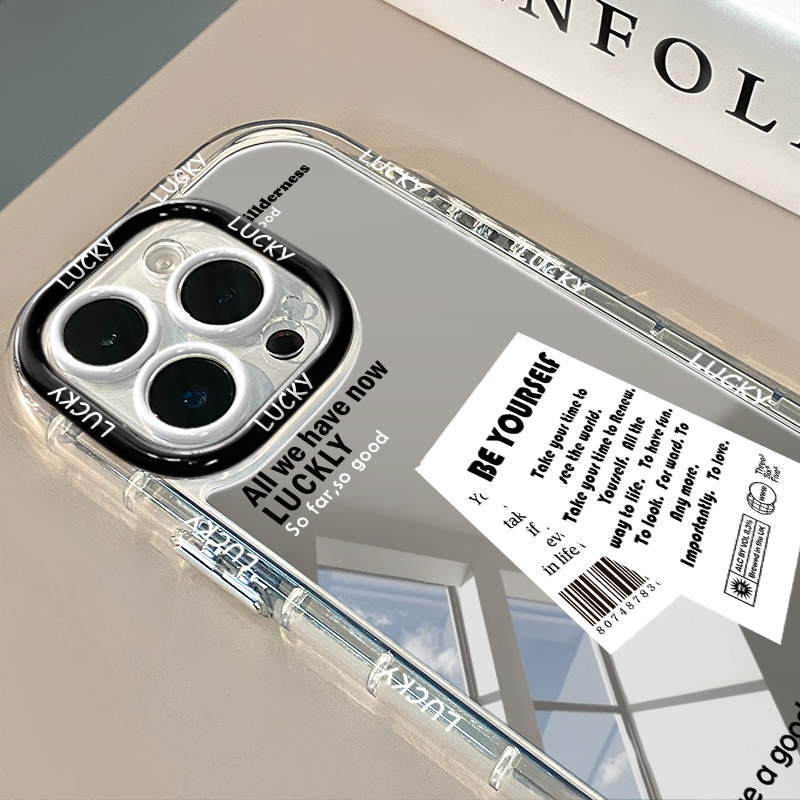 文案标签镜面适用于华为奶油壳oppo苹果15新iPhone14/12/11promax手机壳真我红米小米13pro/u