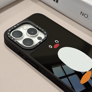 企鹅pingu适用苹果16pro黑边手机壳iPhone15镜面可爱ins风14/15/16plus小众女创意13新潮流行12pro新款