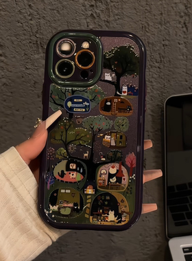 小猫的树屋适用苹果17promax奶油卡通手机壳iphone16防摔华为P70可爱华为mate70pro简约小米小众红米k新款