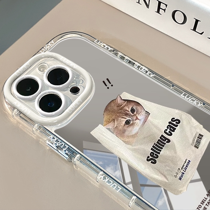 镂空购物袋猫镜面适用苹果17promax华为奶油壳oppo苹果15新iPhone14/12/11promax手机壳小米13pro/ultra