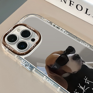 冰美式 小狗镜面适用于苹果16pro华为奶油oppo苹果15新iPhone14 11promax手机壳真我红米小米13pro