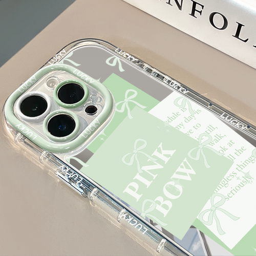 绿色系方块蝴蝶结镜面适用于苹果17pro华为奶油壳oppo苹果16新iPhone15/14/13promax手机壳红米小米13pro/u