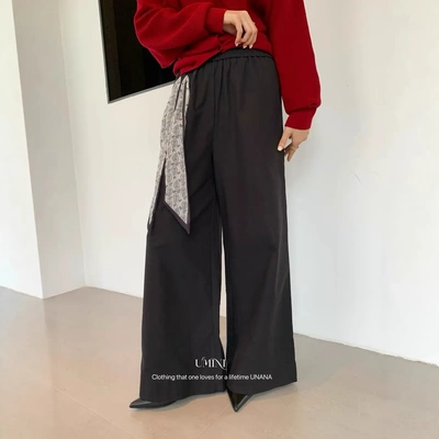UNANA新品F6523十三行U+MINI巨百搭简约莱赛尔天丝高腰阔腿休闲裤