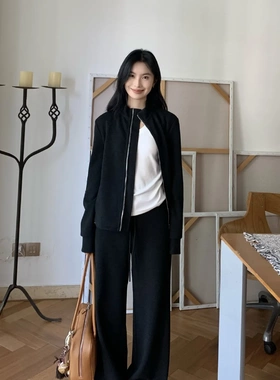 DIGM秋冬极简运动风加厚磨毛卫衣外套+宽松系带休闲裤套装女37130