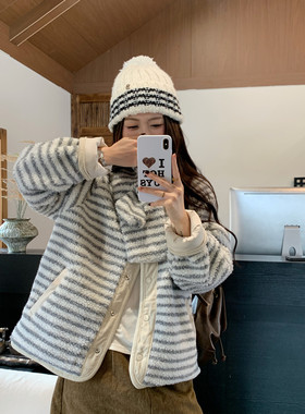 崛 Ascend-设计感加厚羊羔毛过冬上衣保暖棉服外套(配围巾)