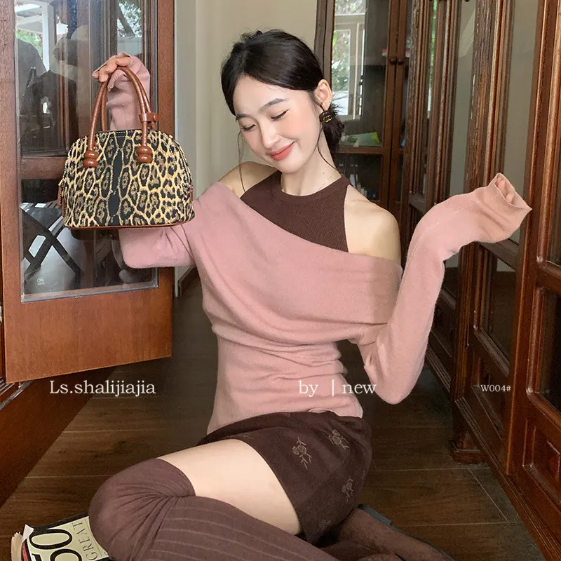 LS/述致 甜美撞色百搭针织衫十三行24年秋冬新品原创设计女装W004