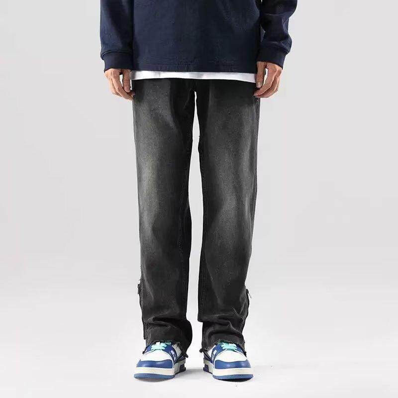 烟灰色牛仔裤男生宽松阔腿裤子夏季薄款冰丝休闲潮牌高街直筒长裤