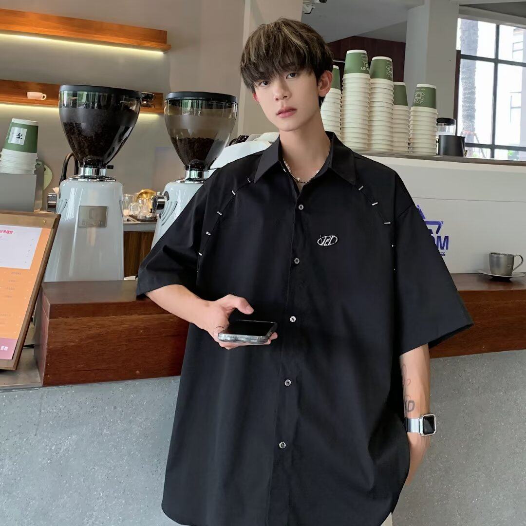 2023新款袖衬衫男士夏季韩版宽松潮流薄款外套痞帅炸街五分袖衬衣