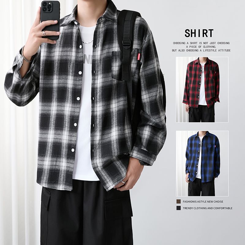 格子衬衫男女长袖外套薄款休闲流行学生情侣上衣高级感ins潮夏季