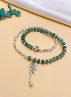 s925纯银圆珠蓝水翡翠双层手链女
