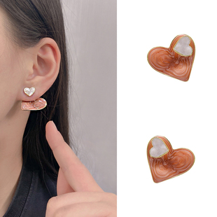 一款两戴滴油爱心耳环复古蓝色耳钉真金电镀银针气质高级感耳饰女