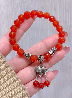 复古高级感红色马瑙如意锁手链女