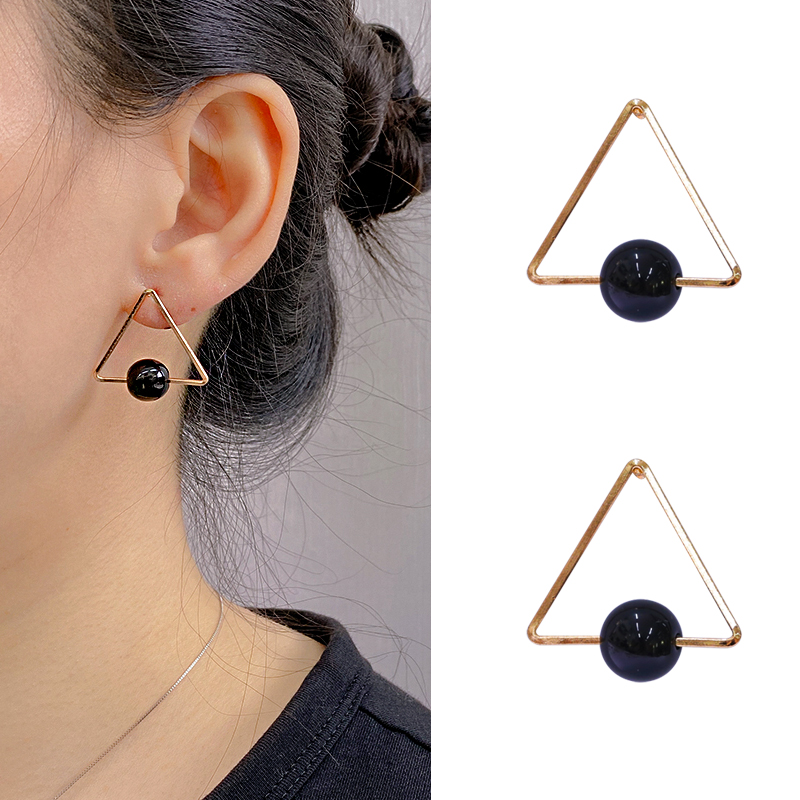 几何三角形圆珠耳环女韩版时尚气质复古网红耳钉简约夸张耳坠耳饰