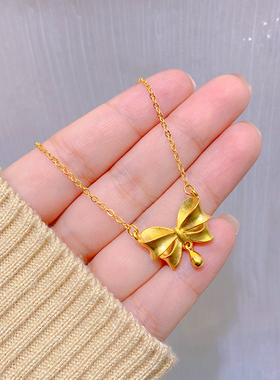 在逃公主蝴蝶结水滴金色项链女