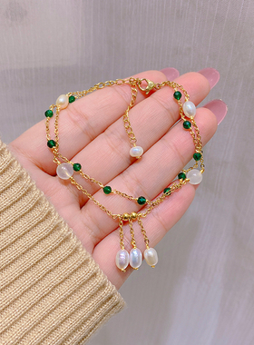 天然珍珠手链18k金水晶小众手串
