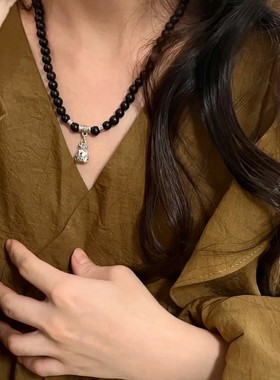 新中式天然黑檀木藏银三圈手链复