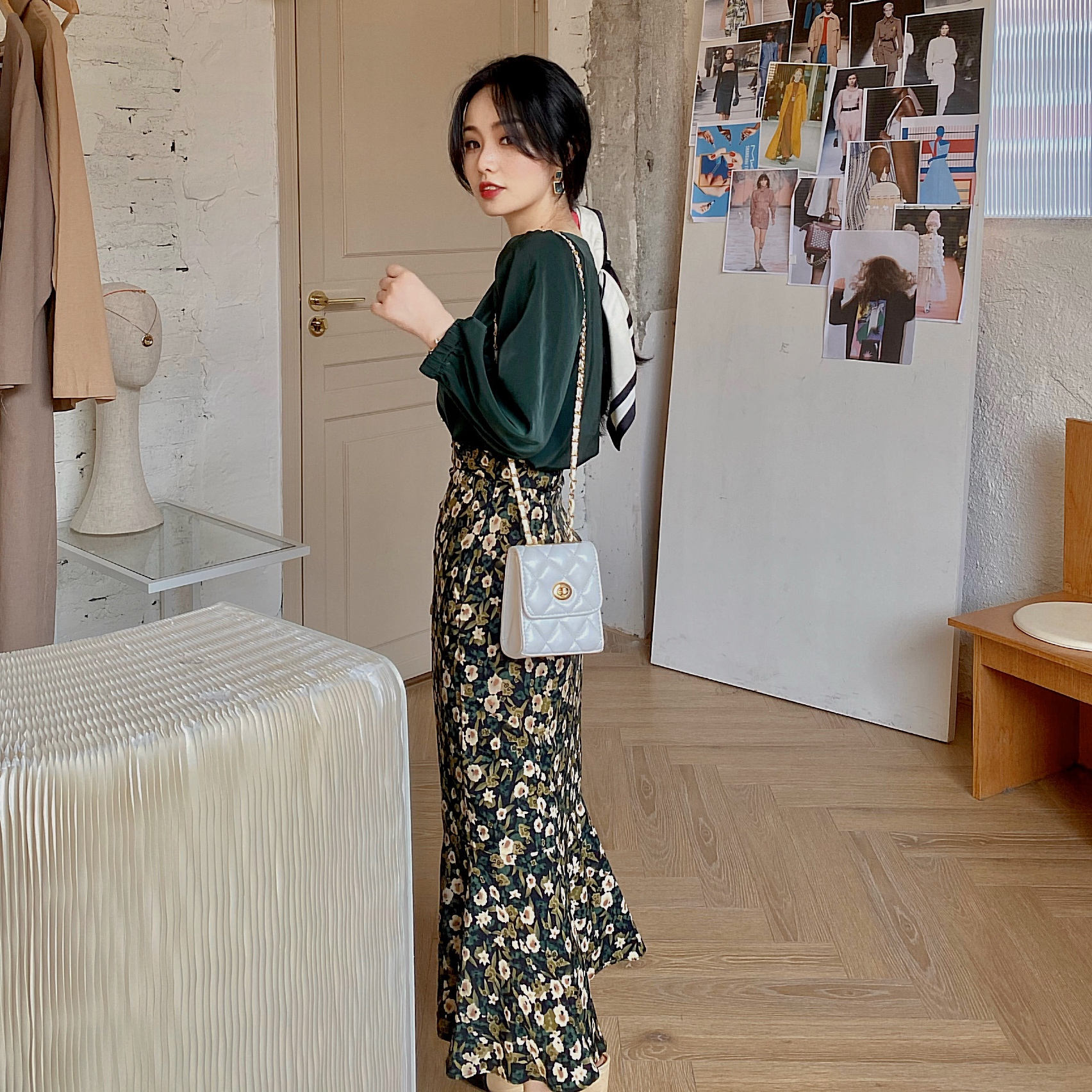 碎花雪纺春季新款优雅鱼尾半身裙