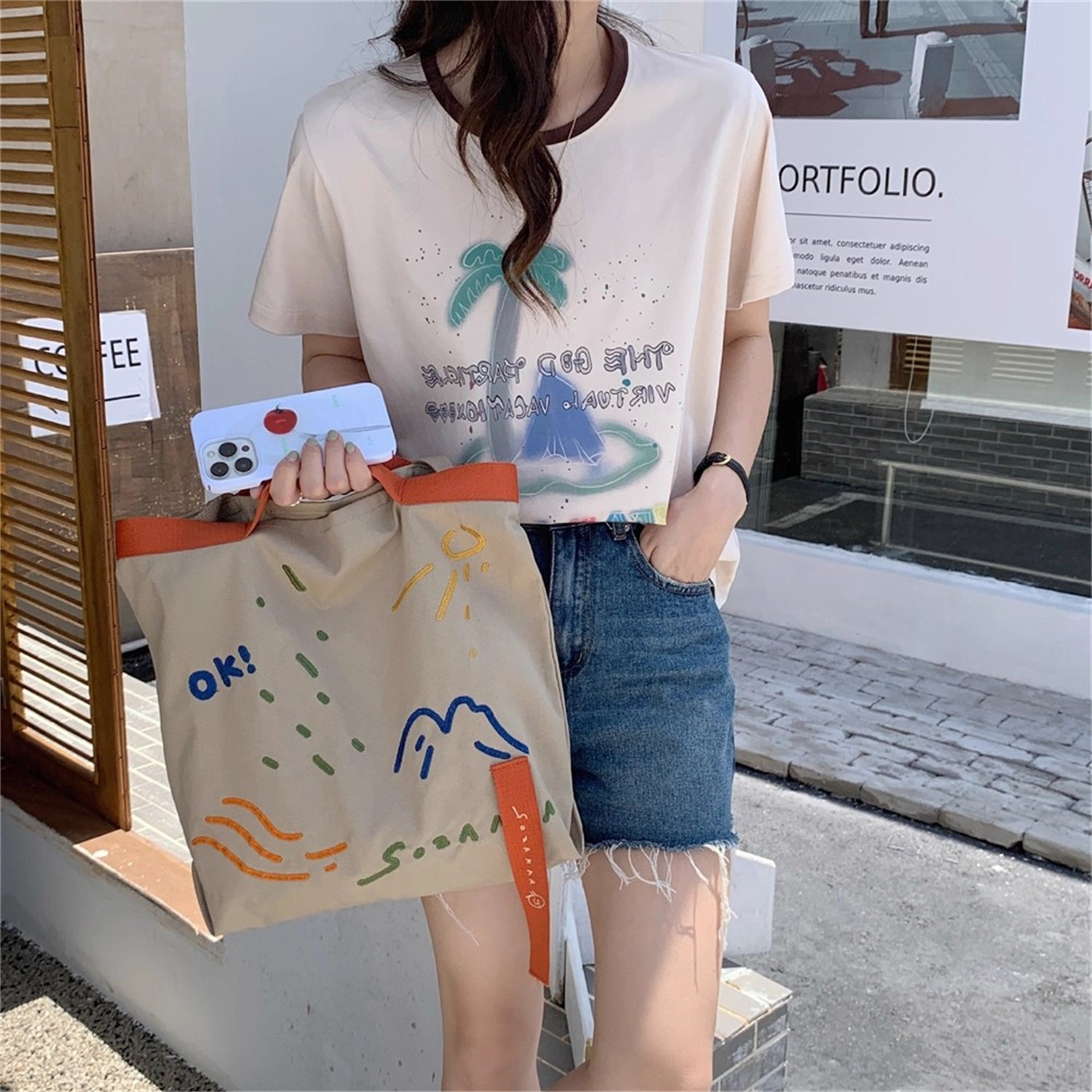 佑木包袋纸飞机撞色织带刺绣单肩手提两用帆布包大容量敞口托特包,箱包皮具/热销女包/男包,时尚帆布包,淘宝优惠券,粉丝福利购,淘宝优惠卷