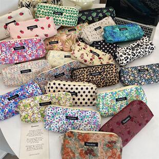 佑木包袋复古灯芯绒碎花文具盒大容量学生上课随身收纳笔袋化妆包