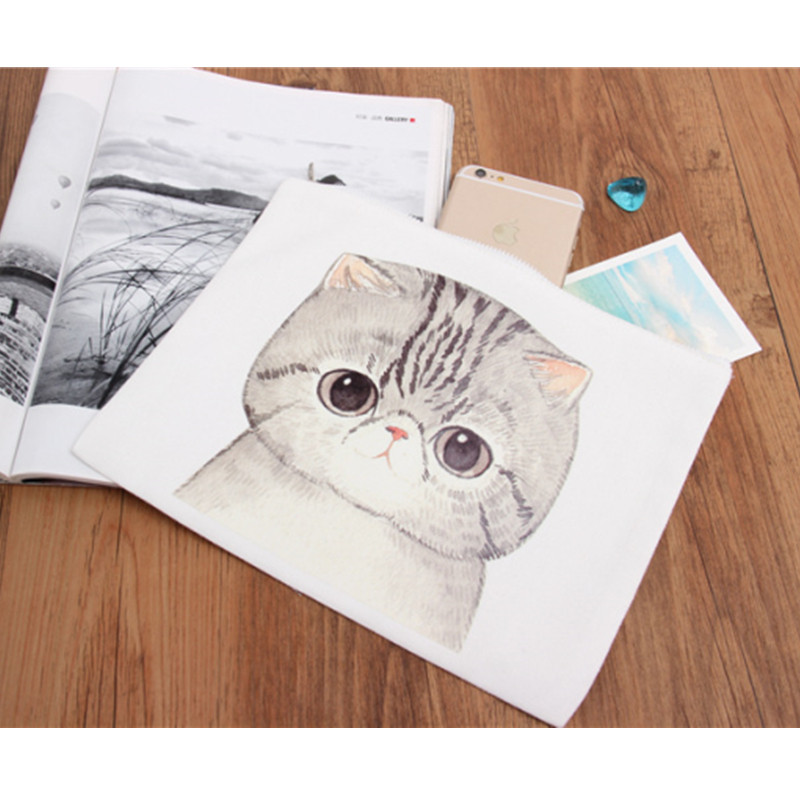 清仓佑木喵星人卡通印花帆布双层手拿包平板手机IPAD防磨损化妆袋