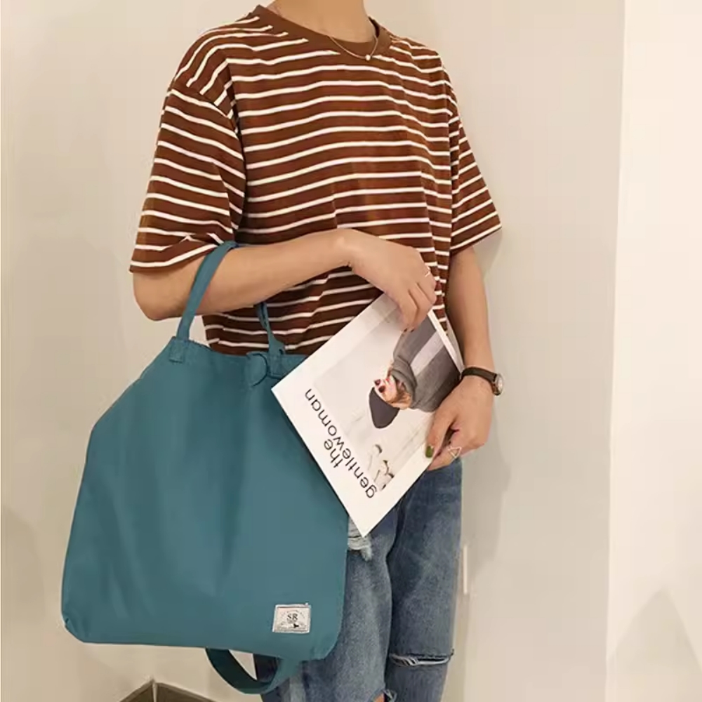 佑木包袋纯色文艺斜挎手提三带两用帆布包魔术贴购物袋学生书包女