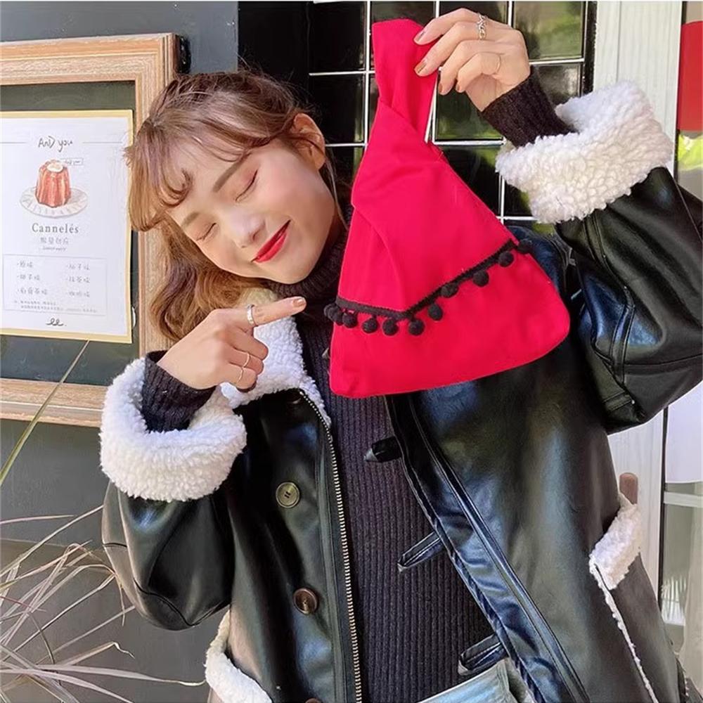 清仓毛球流苏日式套结手腕包帆布布艺手拎遛弯零钱包粽子形小掏包