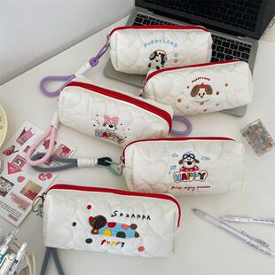 佑木包袋可爱小狗刺绣大容量学生笔袋拉链化妆包文具化妆刷收纳袋