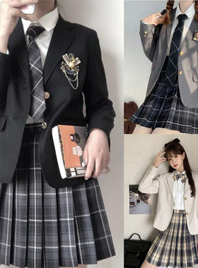 厂家批发原创格子短裙女西装JK制服套装外套女黑色日系学院风学生
