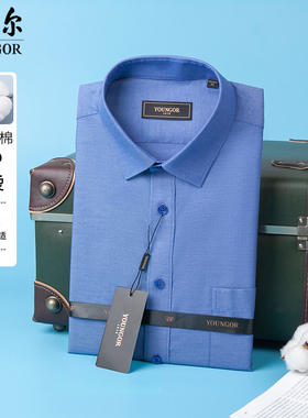 专柜720雅戈尔短袖衬衫男DP免烫商务蓝色纯棉衬衣夏GSDP10171HFA