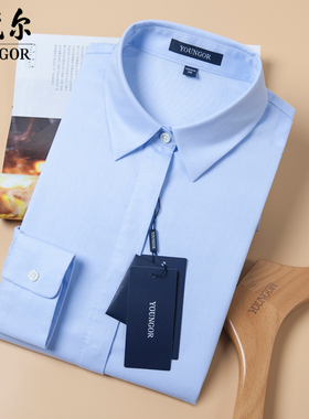 雅戈尔女士长袖衬衫纯棉免烫商务职业装百搭工装蓝色女装衬衣秋季