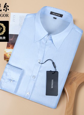 吊牌780雅戈尔女士长袖衬衫V领商务正装蓝色条纹百搭职业工装春季