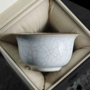 清沐堂主 茶养开片月白汝窑大压手杯 陶瓷冰裂纹茶具茶杯主人单杯