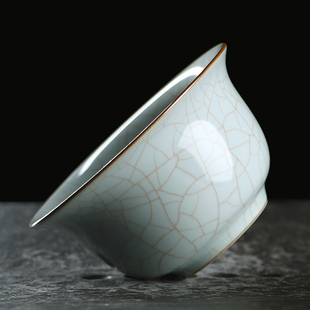 清沐堂主 茶养开片天青汝窑大压手杯 陶瓷家用功夫茶具茶杯主人杯