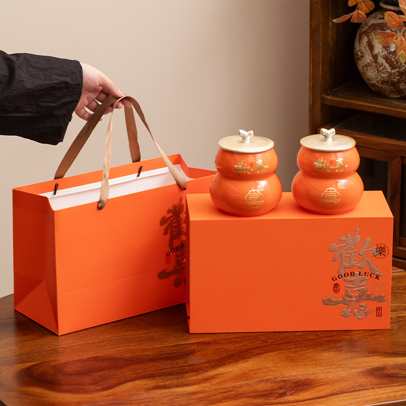 国风陶瓷茶叶罐礼盒装中式古典茶叶包装盒密封罐茶叶包装盒空礼盒