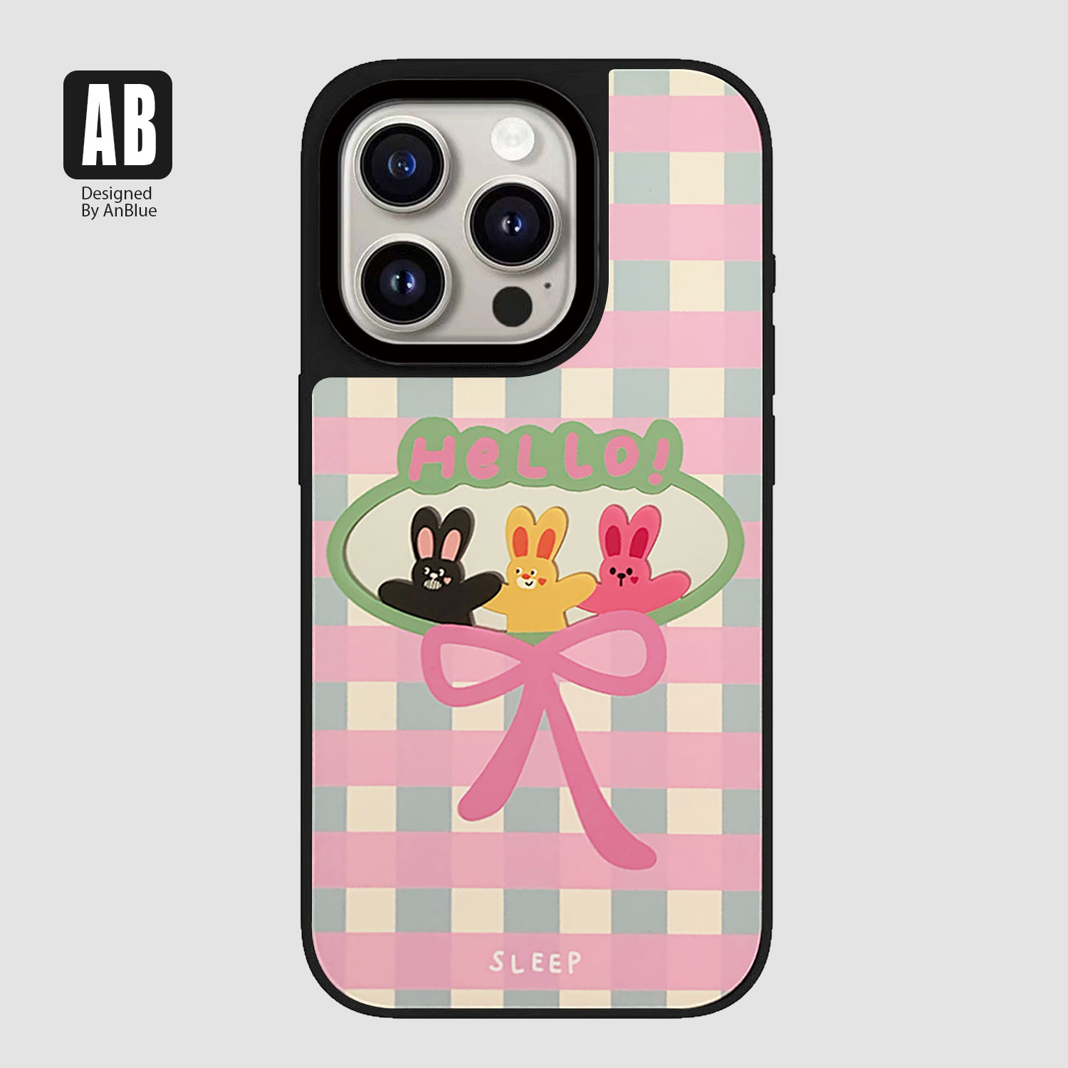 可爱小兔子蝴蝶结格子镜面手机壳