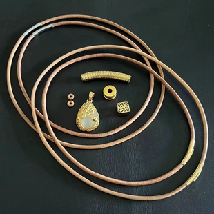 牛皮绳黄金吊坠绳专用绳横穿锁骨链弯管唐卡牛皮项链绳狼狗牙挂绳