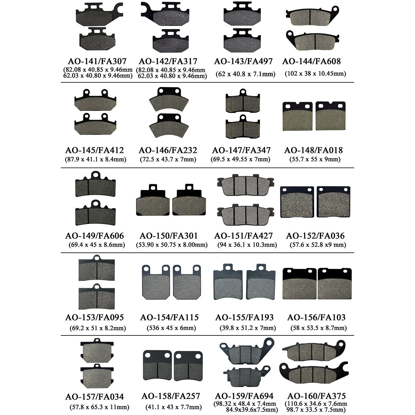 适配FA412/232/347/18/606/427/36/694/375/488 通用前后刹车片