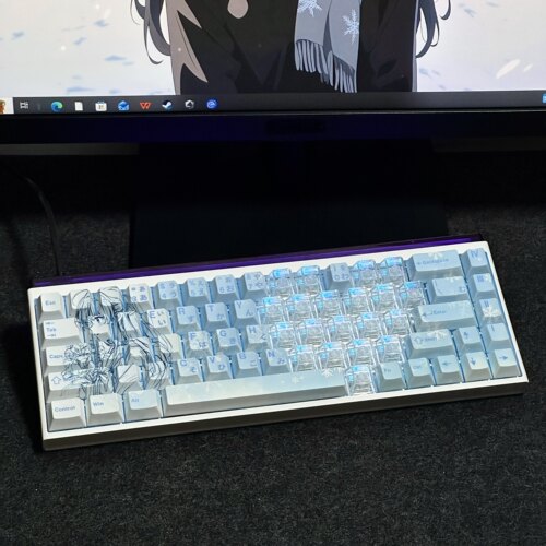 雪乃键帽 正刻蓝色二次元高颜值PBT热升华适原厂高度配磁轴机械轴