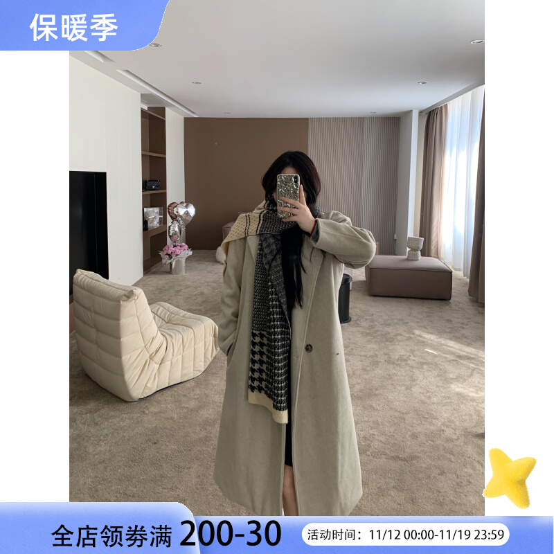 阿Yo姐姐2023冬新款夹棉毛呢外套大码胖mm宽松显瘦慵懒风加厚大衣