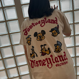 vintage复古米奇春夏新款 正反印花字母卡通t恤情侣宽松超软纯棉潮