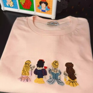 公主日记重工刺绣纯棉百搭宽松原创简约显瘦韩系小众可爱短袖 T恤