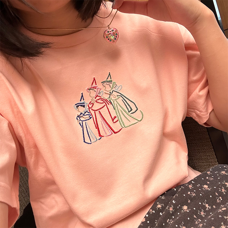 百搭重磅刺绣宽松纯棉复古短袖