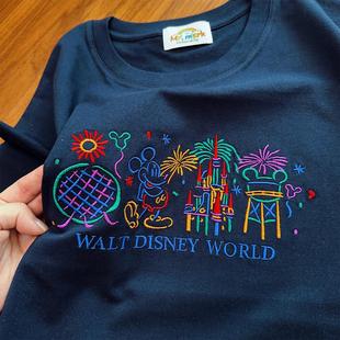 重工刺绣 T恤 米奇乐园创意卡通简约通勤韩系百搭藏蓝显白纯棉短袖