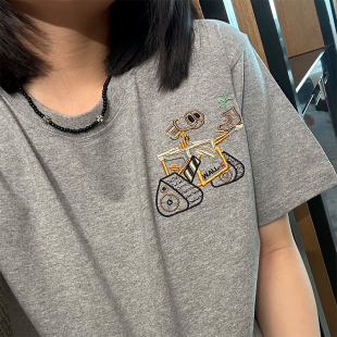瓦力刺绣款 情侣潮 复古重工百搭休闲通勤学院百搭纯棉T恤圆领短袖