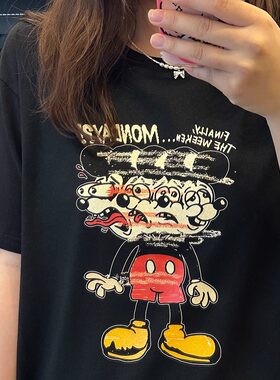 摇头米奇印花百美式简约通勤短袖