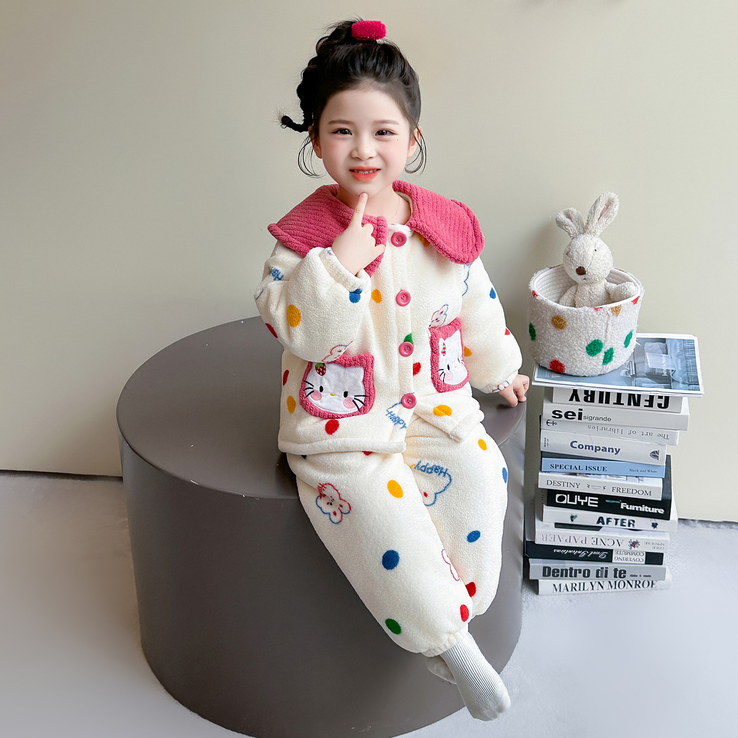 女童睡衣三层加厚套装珊瑚绒夹棉家居服2025新款冬款保暖可外穿