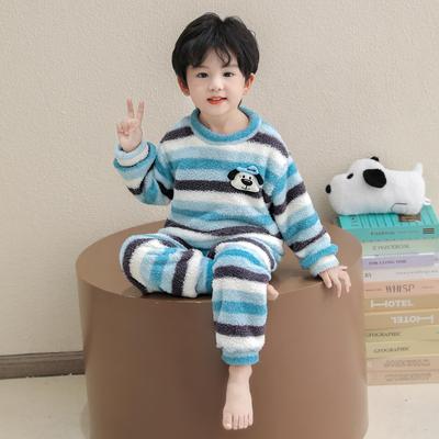 男童法兰绒儿童睡衣秋冬季宝宝加厚家居服小童男孩蓝条纹小狗套头