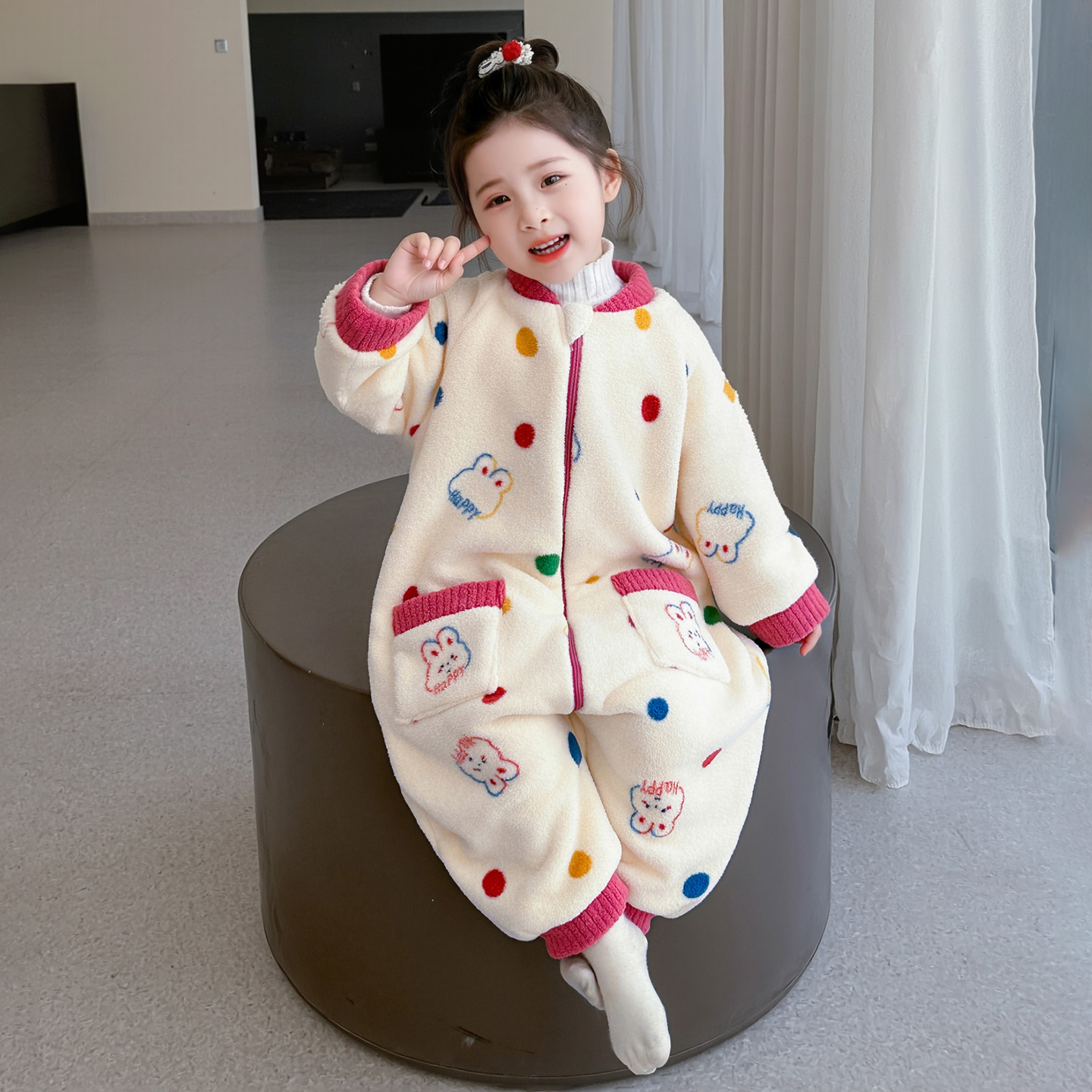 儿童珊瑚绒连体睡衣女童冬季新款双层加绒加厚婴儿宝宝法兰绒睡袋