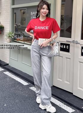 现货特价2024年Di-sui夏款欧洲站03009灰色薄料宽松牛仔阔腿裤