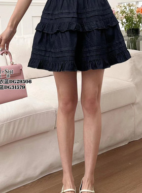 现货特价DI-SUI新款牛仔蛋糕短裙设计感高腰显瘦蓬蓬芭蕾风31579